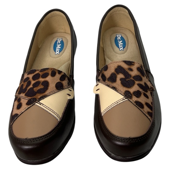 Dr. Max Women’s Shoe Brown Multicolor Leopard Print Leather Loafers, Size 9W - Picture 1 of 11